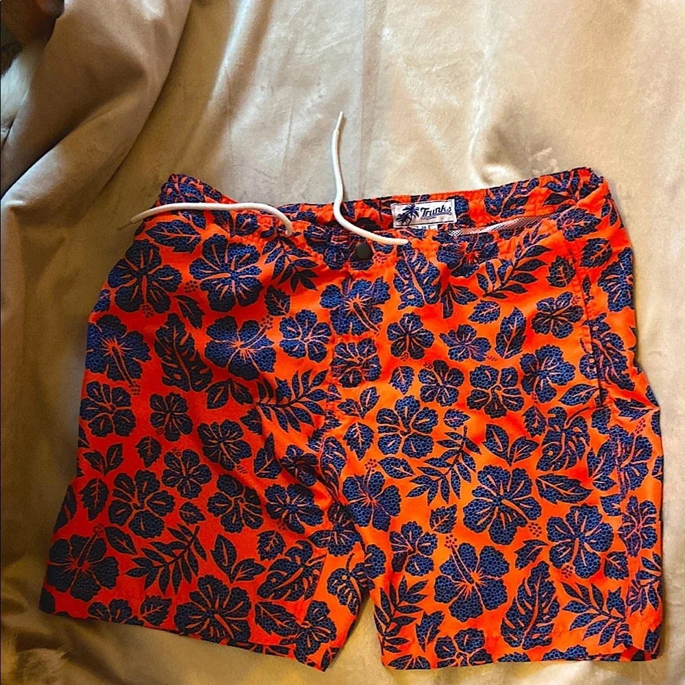 Men's Floral Swim Board Shorts - Orange and Blue